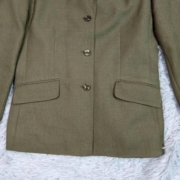 Le Suit Essentials Womens Suit Jacket Blazer Green Petite 6P Button Lined Pocket - Picture 4 of 10